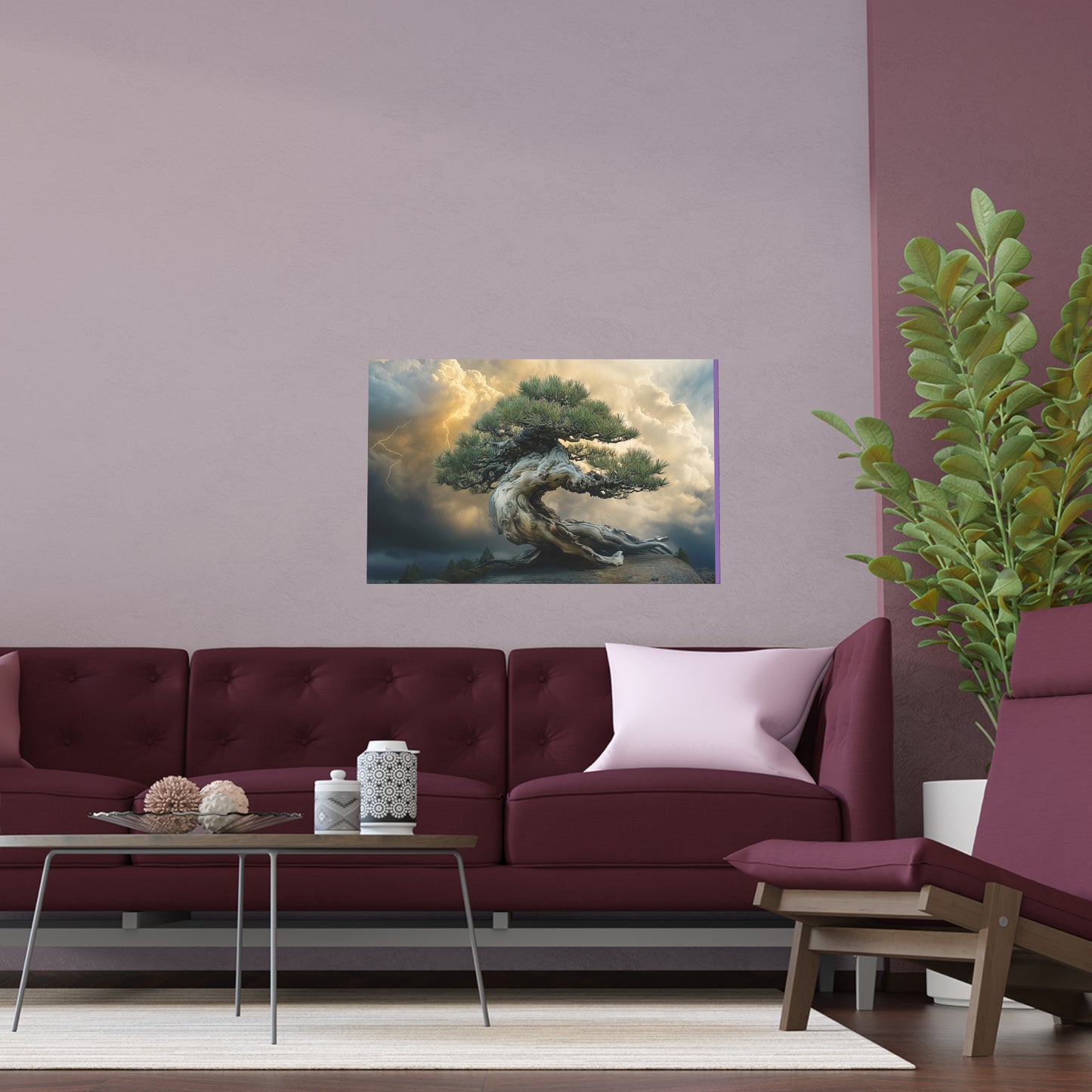 Bonsaitree in the Storm, Pinetree Bonsai Indoor and Outdoor Silk Posters