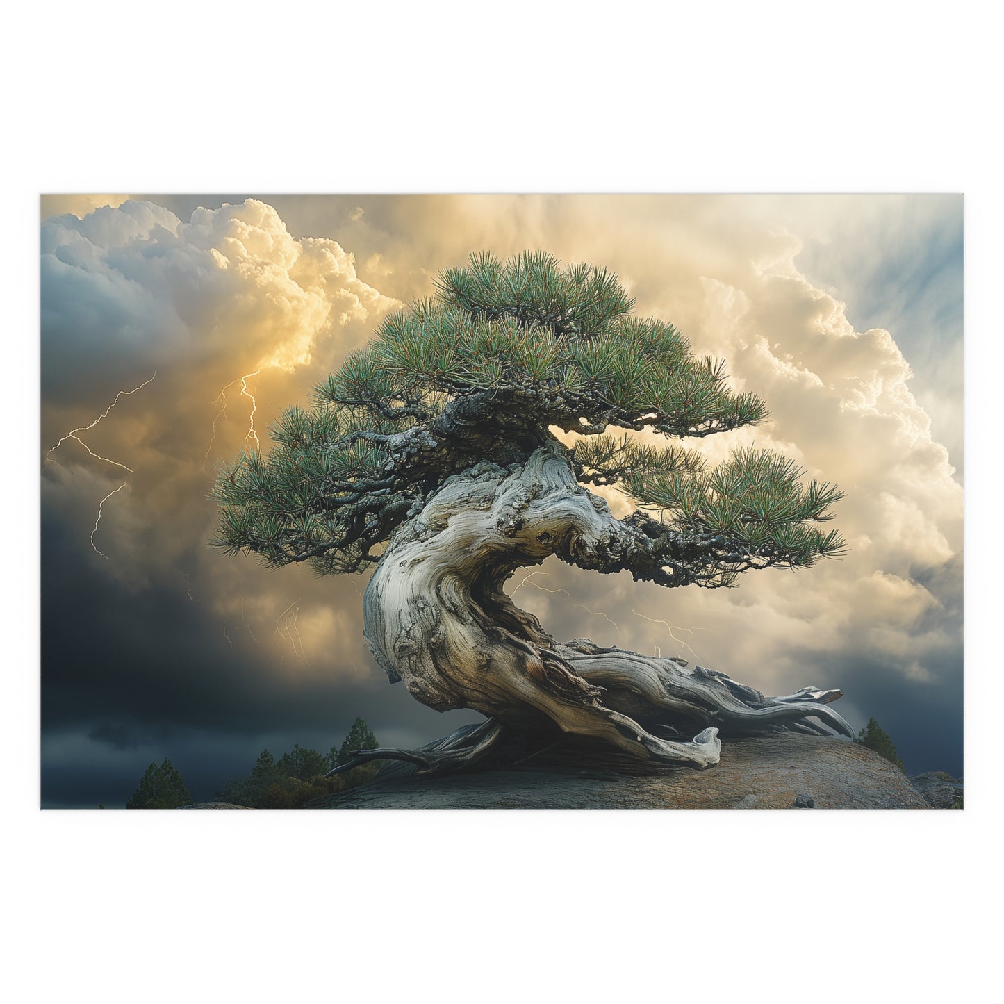 Bonsaitree in the Storm, Pinetree Bonsai Indoor and Outdoor Silk Posters