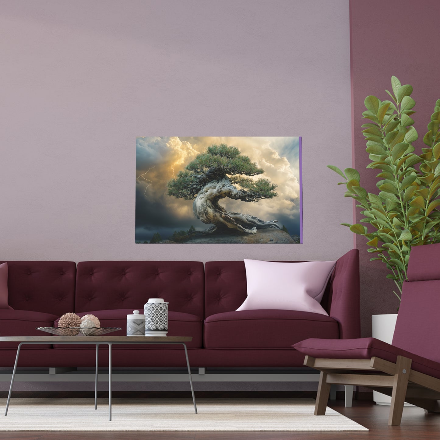 Bonsaitree in the Storm, Pinetree Bonsai Indoor and Outdoor Silk Posters