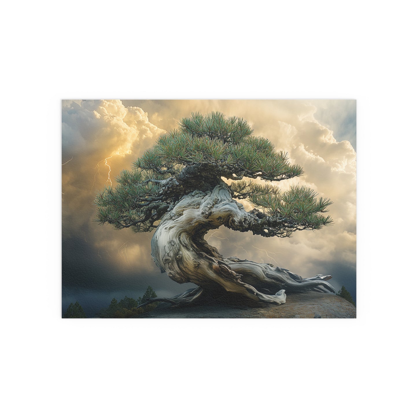 Bonsaitree in the Storm, Pinetree Bonsai Indoor and Outdoor Silk Posters