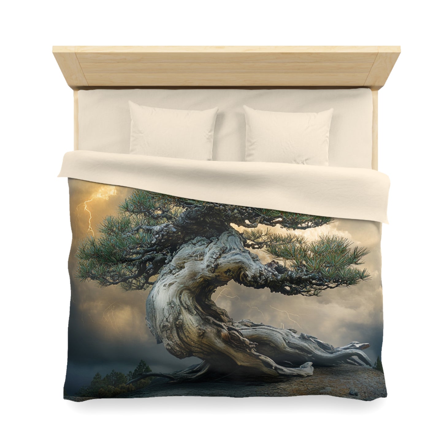 Endure the Storm, Majestic Bonsai Landscape, Pinetree lightweight woven microfiber Duvet