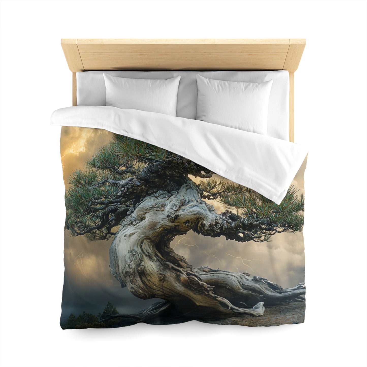 Endure the Storm, Majestic Bonsai Landscape, Pinetree lightweight woven microfiber Duvet