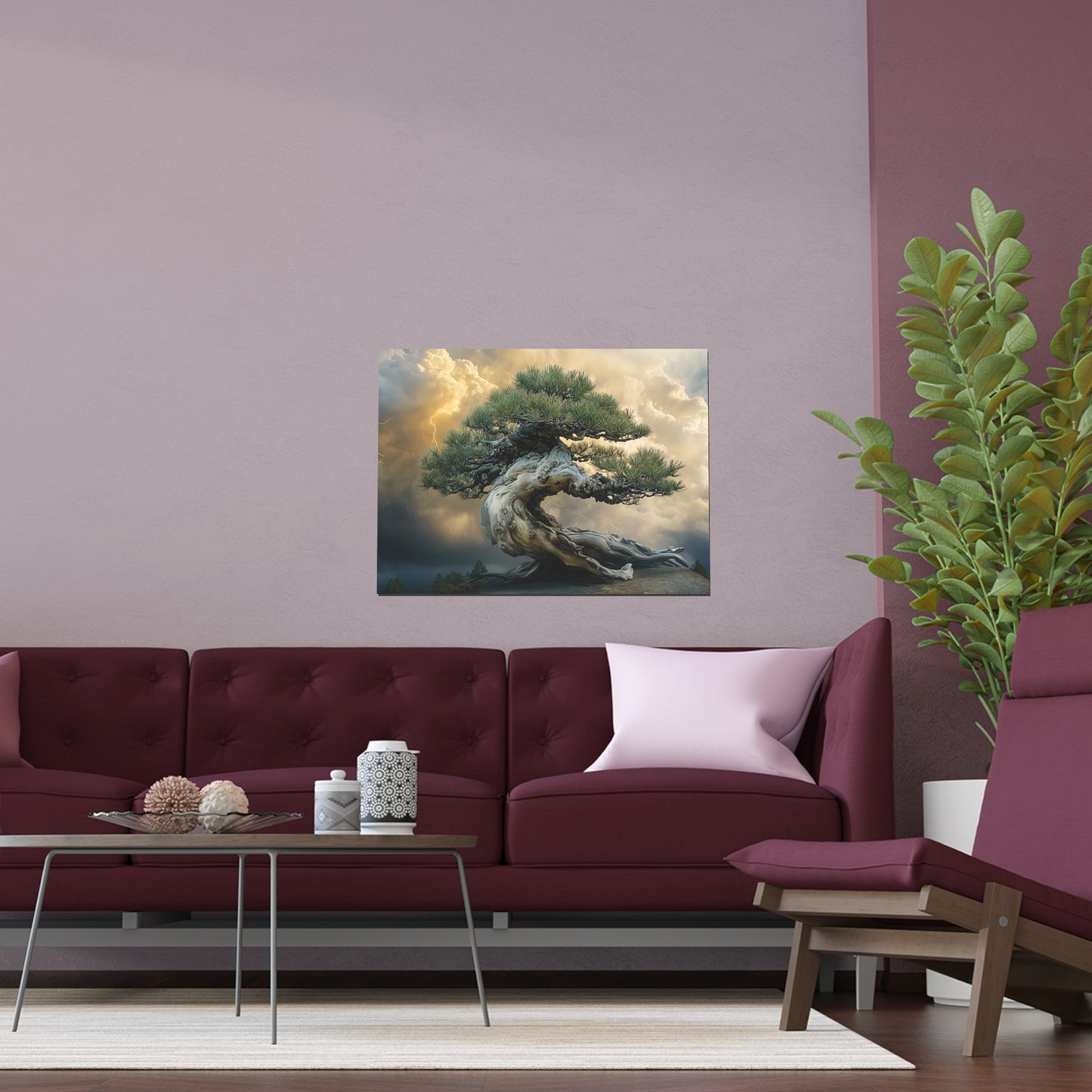 Bonsaitree in the Storm, Pinetree Bonsai Indoor and Outdoor Silk Posters