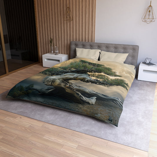 Endure the Storm, Majestic Bonsai Landscape, Pinetree lightweight woven microfiber Duvet