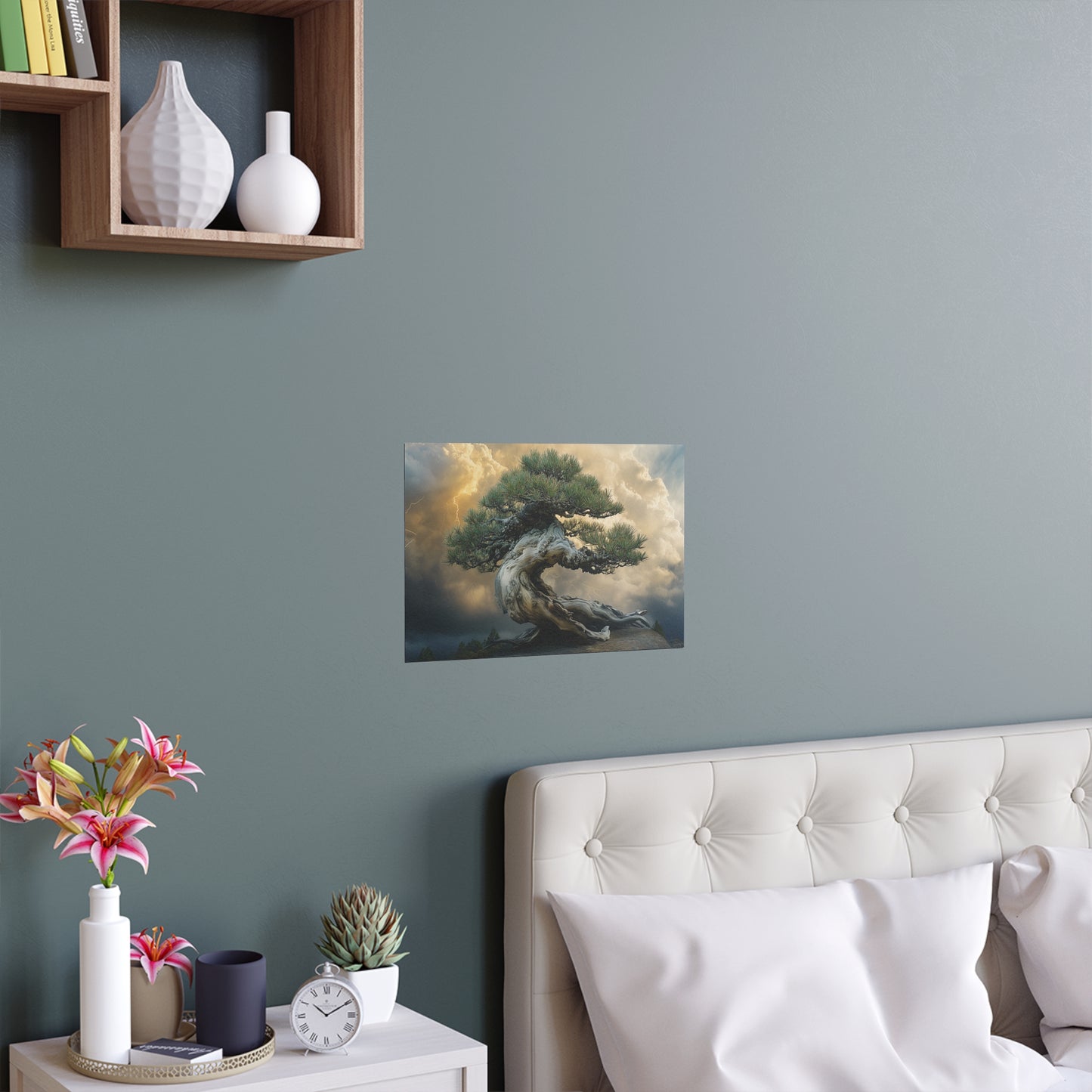 Bonsaitree in the Storm, Pinetree Bonsai Indoor and Outdoor Silk Posters