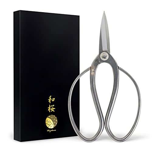 Wazakura Yasugi Stainless Steel Made in Japan Traditional Bonsai Scissors 7 in (180 mm), Pruning Shears for Bonsai Trees, Japanese Gardening Tools