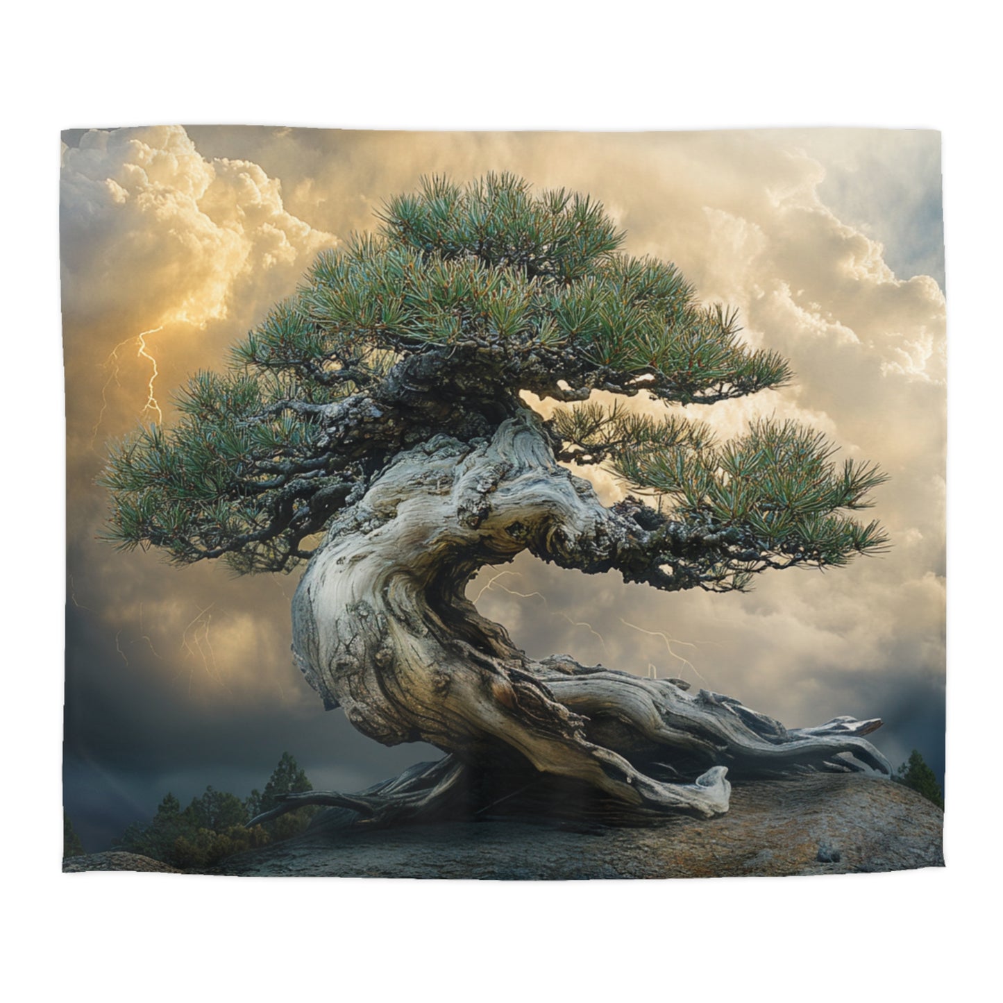 Endure the Storm, Majestic Bonsai Landscape, Pinetree lightweight woven microfiber Duvet