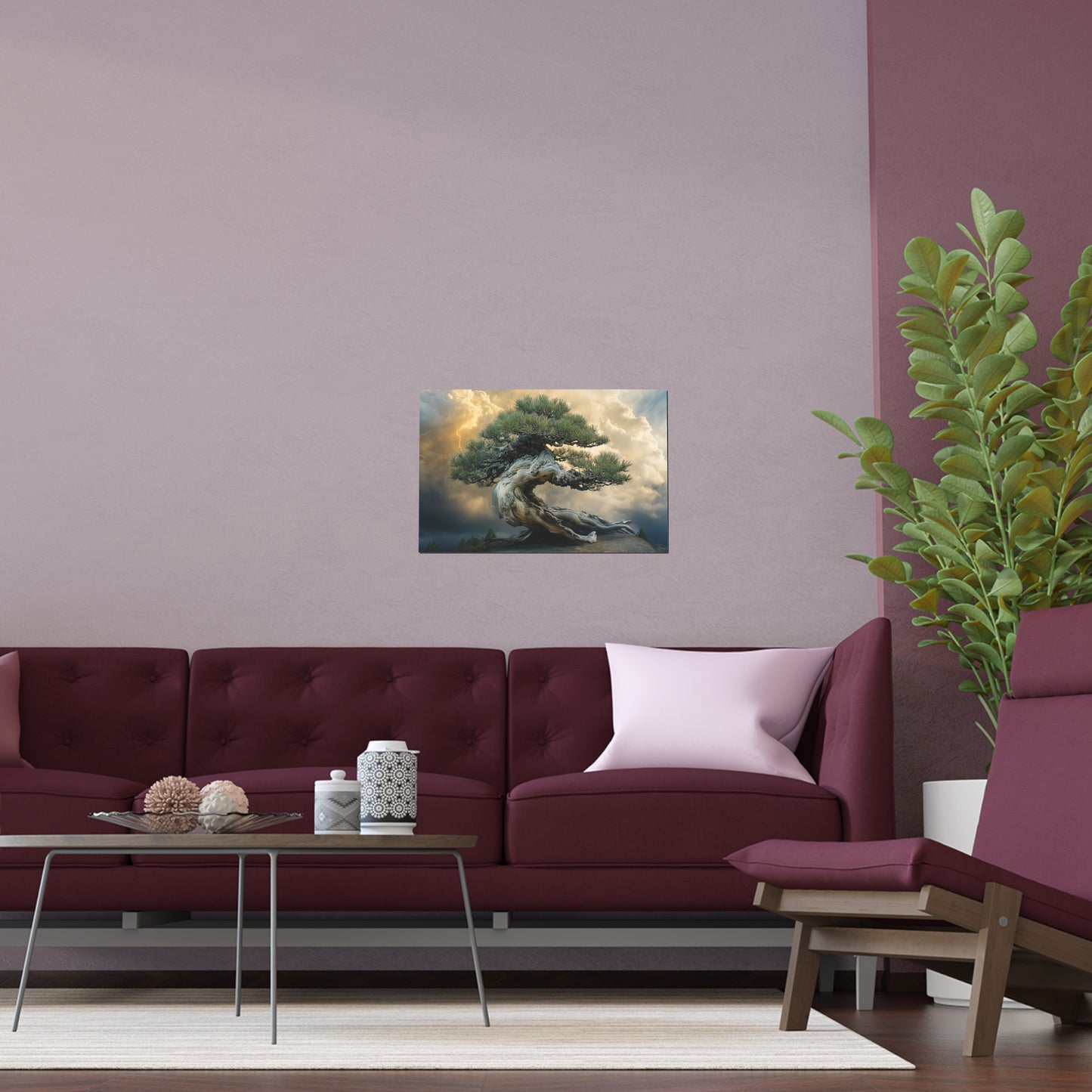 Bonsaitree in the Storm, Pinetree Bonsai Indoor and Outdoor Silk Posters