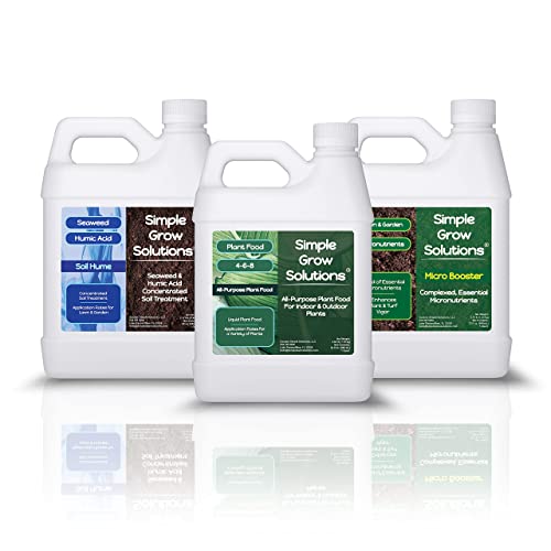 Soil Hume Seaweed Humic Acid 32 ounce + 4-6-8 All Purpose Plant Food 32 ounce + Micro Booster Chelated Micronutrients 32 ounce - Indoor Plant & Outdoor Garden Bundle - Simple Grow Solutions