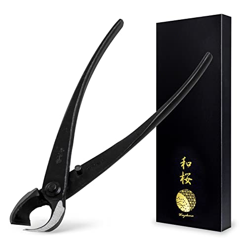 Wazakura Hand Forged Bonsai Concave Branch Cutter, Made in Japan 8 inch (200mm), Japanese Gardening Tools, Straight Edge Black