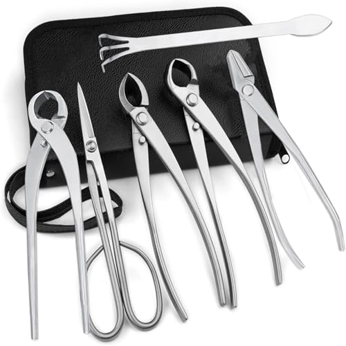 Bonsai Tools Set, 6pcs Stainless Steel Bonsai Garden Plant Tree Scissors Trimming Cutting Tool Set with Storage Bag, Garden Plant Tools