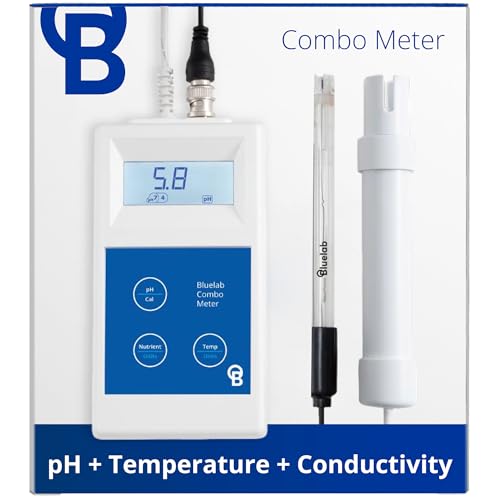 Bluelab METCOM Combo Meter for pH, Temperature, Conductivity (Nutrient) in Water with Easy Calibration, Digital TDS/PPM Tester for Hydroponic System and Indoor Plants