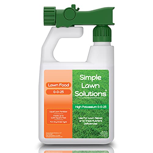 Simple Lawn Solutions - High Potassium Lawn Food Liquid Fertilizer 0-0-25 - Concentrated Spray - Turf Grass Vigor and Plant Hardiness - Summer and Fall - Any Grass Type (32 ounce)