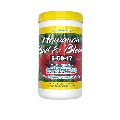 Grow More Urea-Free Hawaiian Bud and Bloom 5-50-17 Fertilizer - 1.5lb of Water Soluble Bloom Booster Fertilizer for Flowers - High Phosphorus Flower Food for Enhanced Bud Formation & Vigorous Blooms