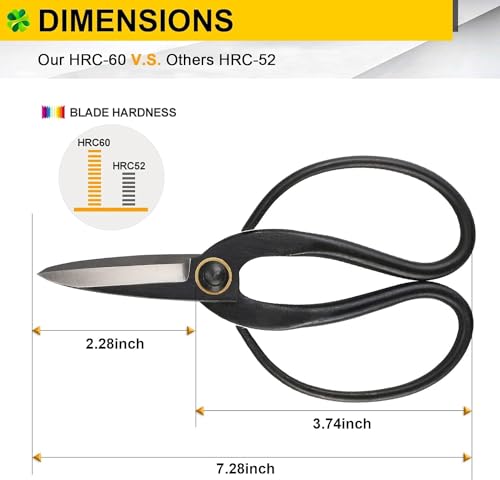 Professional Bonsai Scissors 7.3", Bonsai Shears for Gardening, Bonsai Pruning Shears for Arranging Flowers, 180mm Bonsai Clippers for Trimming Plants, Black