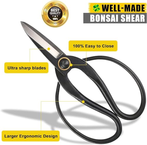 Professional Bonsai Scissors 7.3", Bonsai Shears for Gardening, Bonsai Pruning Shears for Arranging Flowers, 180mm Bonsai Clippers for Trimming Plants, Black