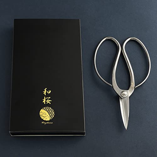 Wazakura Yasugi Stainless Steel Made in Japan Traditional Bonsai Scissors 7 in (180 mm), Pruning Shears for Bonsai Trees, Japanese Gardening Tools