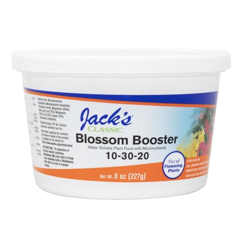 Jack's Classic 10-30-20 Blossom Booster Water-Soluble Fertilizer with Micronutrients for Increasing Color and Quantity of Blooms in Flowering Plants, 8oz