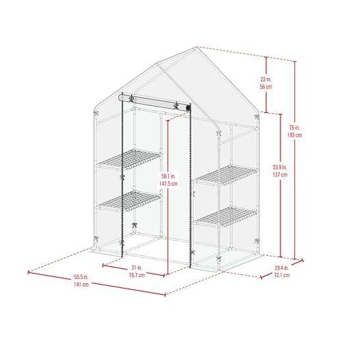 Miracle-Gro 4'8" x 29" x 6'5" All-Season Mini Walk-in Greenhouse with 4 Wire Shelves for Outdoors, Easy-Access and Durable, Translucent