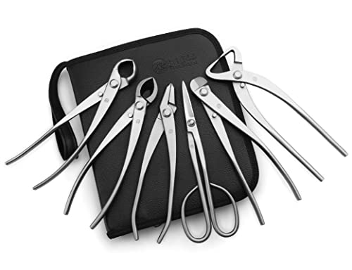 TianBonsai 6-PCS Bonsai Tool Set Including Concave Cutter Straight Edge Cutter Trunk Splitter Wire Cutter Bonsai Pliers And Bonsai Scissors Equip With Tool Bag