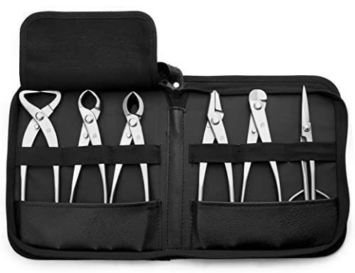 TianBonsai 6-PCS Bonsai Tool Set Including Concave Cutter Straight Edge Cutter Trunk Splitter Wire Cutter Bonsai Pliers And Bonsai Scissors Equip With Tool Bag