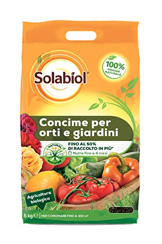 SOLABIOL Biologico con Tecnologia Natural Booster per favorire Lo Sviluppo radicale e Aumenta la Produzione Orti e Giardini, Concime granulare Marrone, 5 kg