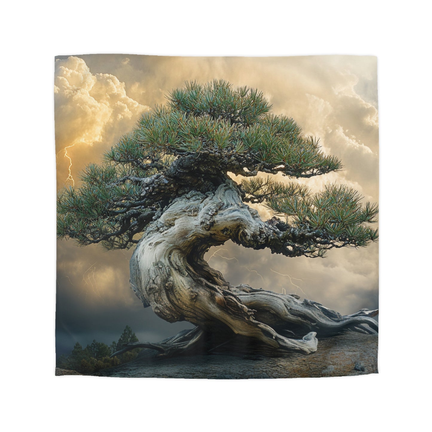 Endure the Storm, Majestic Bonsai Landscape, Pinetree lightweight woven microfiber Duvet