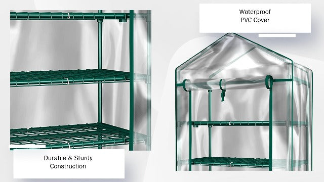 4 Tier Mini Greenhouse - Portable Greenhouse with Locking Wheels and PVC Cover for Indoor or Outdoor - 27 x 19 x 63-Inch Green House by Home-Complete