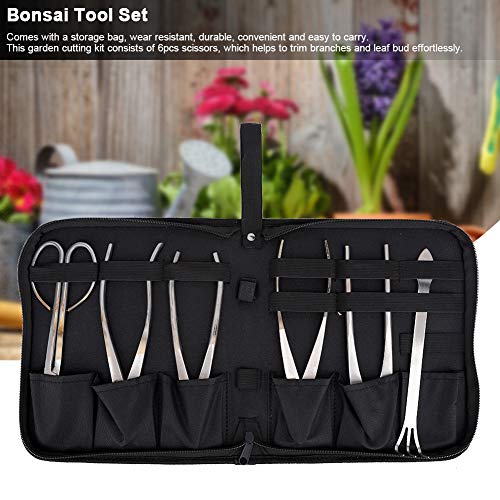 Bonsai Tools Set, 6pcs Stainless Steel Bonsai Garden Plant Tree Scissors Trimming Cutting Tool Set with Storage Bag, Garden Plant Tools