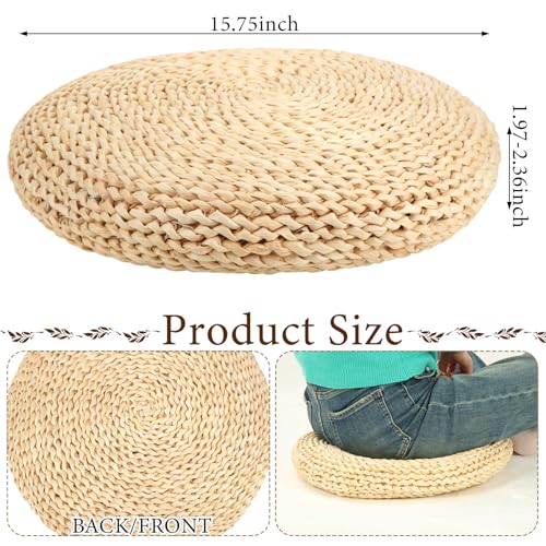 Barydat 6 Pcs Floor Pillow Round Large Pillow Seating Meditation Floor Pillow Boho Natural Woven Seat Cushion Japanese Floor Tatami Cushion for Yoga Room Balcony Chair Pad, 15.75 Inch (Cute)