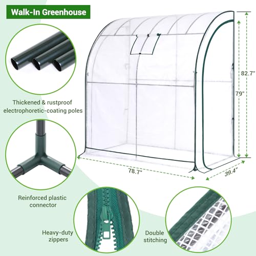 Lean to Greenhouse with 3-Tier Shelves: Ohuhu Portable Walk-in Wall Mounted Green House with Mesh Windows, 79"x39"x83" Reinforced Lean-to Wall Greenhouses with 2 Roll-Up Zipper Doors for Outdoors