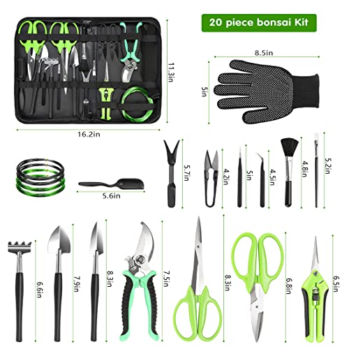 Bonsai Tool Kit, 21 Pcs Gardening Tools Set Include Garden Pruning Shears, Plant Trimming Scissors, Training Wire, Succulent Tool, Leather Bag Storage, Gardening Gifts for Women, Plant Lovers