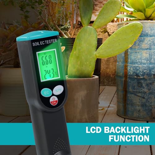 Digital EC Soil Meter, 2-in-1 EC and Temperature Tester with Wired IP67 Electrode for Agricultural, Farming, Gardening, Lawn, Outdoor&Indoor Plants Use