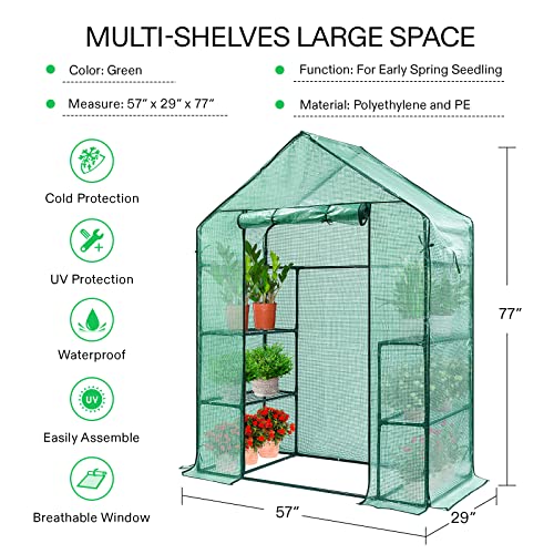 VIVOSUN 57 x 29 x 77-Inch Mini Walk-in Greenhouse with Windows, Shelves and Anchors, Plant Garden Hot House