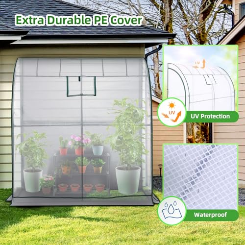 Lean to Greenhouse with 3-Tier Shelves: Ohuhu Portable Walk-in Wall Mounted Green House with Mesh Windows, 79"x39"x83" Reinforced Lean-to Wall Greenhouses with 2 Roll-Up Zipper Doors for Outdoors