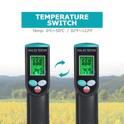 Digital EC Soil Meter, 2-in-1 EC and Temperature Tester with Wired IP67 Electrode for Agricultural, Farming, Gardening, Lawn, Outdoor&Indoor Plants Use