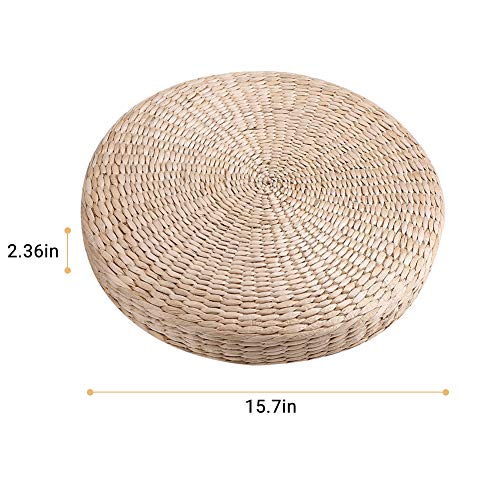 Ejoyous Tatami Seat Cushion, 15.75 x 2.36in Handmade Woven Straw Pouf Floor Seat Cushion Japanese Futon Round Knitted Meditation Pillow Cushion for Home Outdoor Decorative Seat