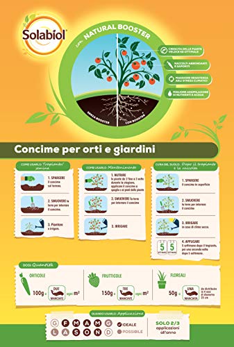 SOLABIOL Biologico con Tecnologia Natural Booster per favorire Lo Sviluppo radicale e Aumenta la Produzione Orti e Giardini, Concime granulare Marrone, 5 kg