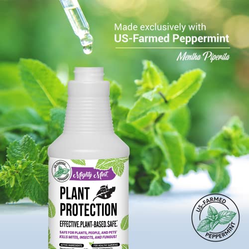 Mighty Mint 32 oz Peppermint Plant Protection Spray - Kit - for Spider Mites, Insects, Gnats, Fungus, and Disease