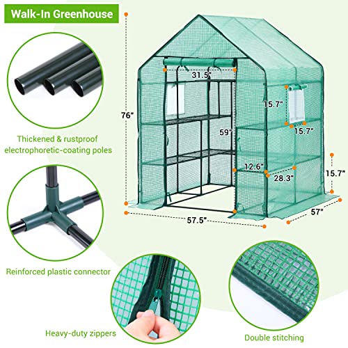 Greenhouse for Outdoors with Screen Windows, Ohuhu Upgraded 4 Tiers 11 Shelves Walk-in Greenhouses with Durable PE Cover, Outside Garden Plastic Green House with Ground Pegs & Ropes for Stability