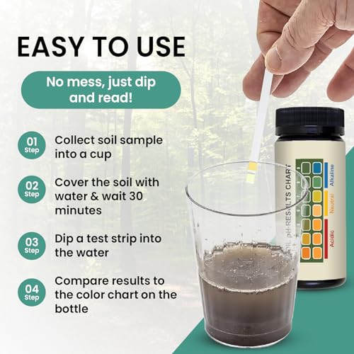 Soil pH Test Strips [100 ct] pH Range 3-9, Results in Seconds – Easy to Use: Just Collect Soil, Cover in Water, & Dip The Strip – Laboratory at Your Fingertips - Soil Kit for Vegetable Garden & Lawn