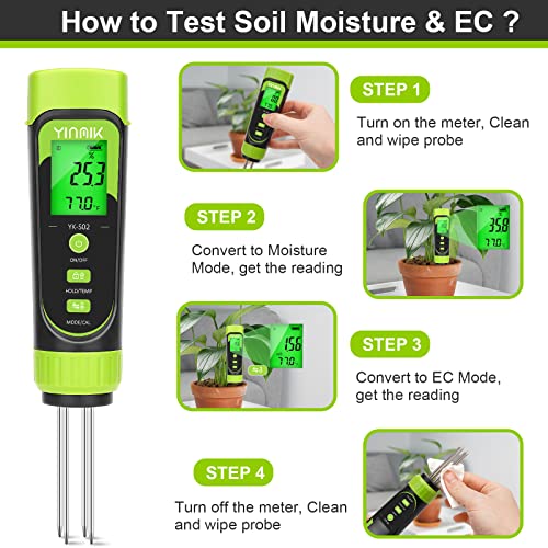 Digital Soil Moisture Meter,Direct Soil EC Meter,3 in 1 Soil Hygrometer EC Indoor Plant Soil Moisture Meter for Water,House Plants,Great Hygrometer for Gardeners,Composters,Farmers,Nurseries