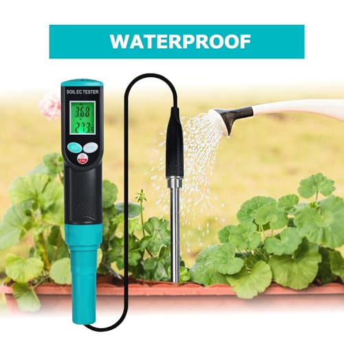 Digital EC Soil Meter, 2-in-1 EC and Temperature Tester with Wired IP67 Electrode for Agricultural, Farming, Gardening, Lawn, Outdoor&Indoor Plants Use