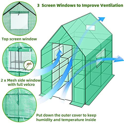 Greenhouse for Outdoors with Screen Windows, Ohuhu Upgraded 4 Tiers 11 Shelves Walk-in Greenhouses with Durable PE Cover, Outside Garden Plastic Green House with Ground Pegs & Ropes for Stability