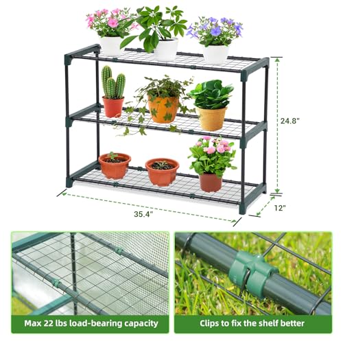 Lean to Greenhouse with 3-Tier Shelves: Ohuhu Portable Walk-in Wall Mounted Green House with Mesh Windows, 79"x39"x83" Reinforced Lean-to Wall Greenhouses with 2 Roll-Up Zipper Doors for Outdoors