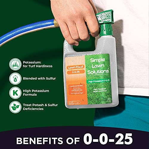 Simple Lawn Solutions - High Potassium Lawn Food Liquid Fertilizer 0-0-25 - Concentrated Spray - Turf Grass Vigor and Plant Hardiness - Summer and Fall - Any Grass Type (32 ounce)