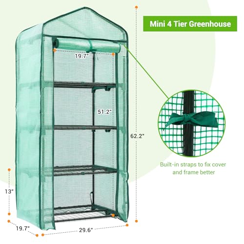 Ohuhu Mini Greenhouse for Indoor Outdoor, Small Plastic Plant Green House 4-Tier Rack Stand Portable Greenhouses with Durable PE Cover for Seedling, 2.5x1.6x5.2 FT, Ideal Gardening Gifts for Women Men