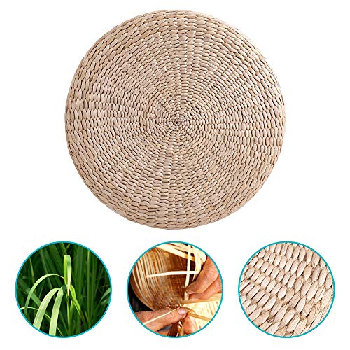 Ejoyous Tatami Seat Cushion, 15.75 x 2.36in Handmade Woven Straw Pouf Floor Seat Cushion Japanese Futon Round Knitted Meditation Pillow Cushion for Home Outdoor Decorative Seat