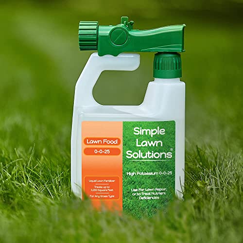 Simple Lawn Solutions - High Potassium Lawn Food Liquid Fertilizer 0-0-25 - Concentrated Spray - Turf Grass Vigor and Plant Hardiness - Summer and Fall - Any Grass Type (32 ounce)