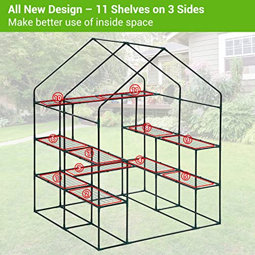 Greenhouse for Outdoors with Screen Windows, Ohuhu Upgraded 4 Tiers 11 Shelves Walk-in Greenhouses with Durable PE Cover, Outside Garden Plastic Green House with Ground Pegs & Ropes for Stability